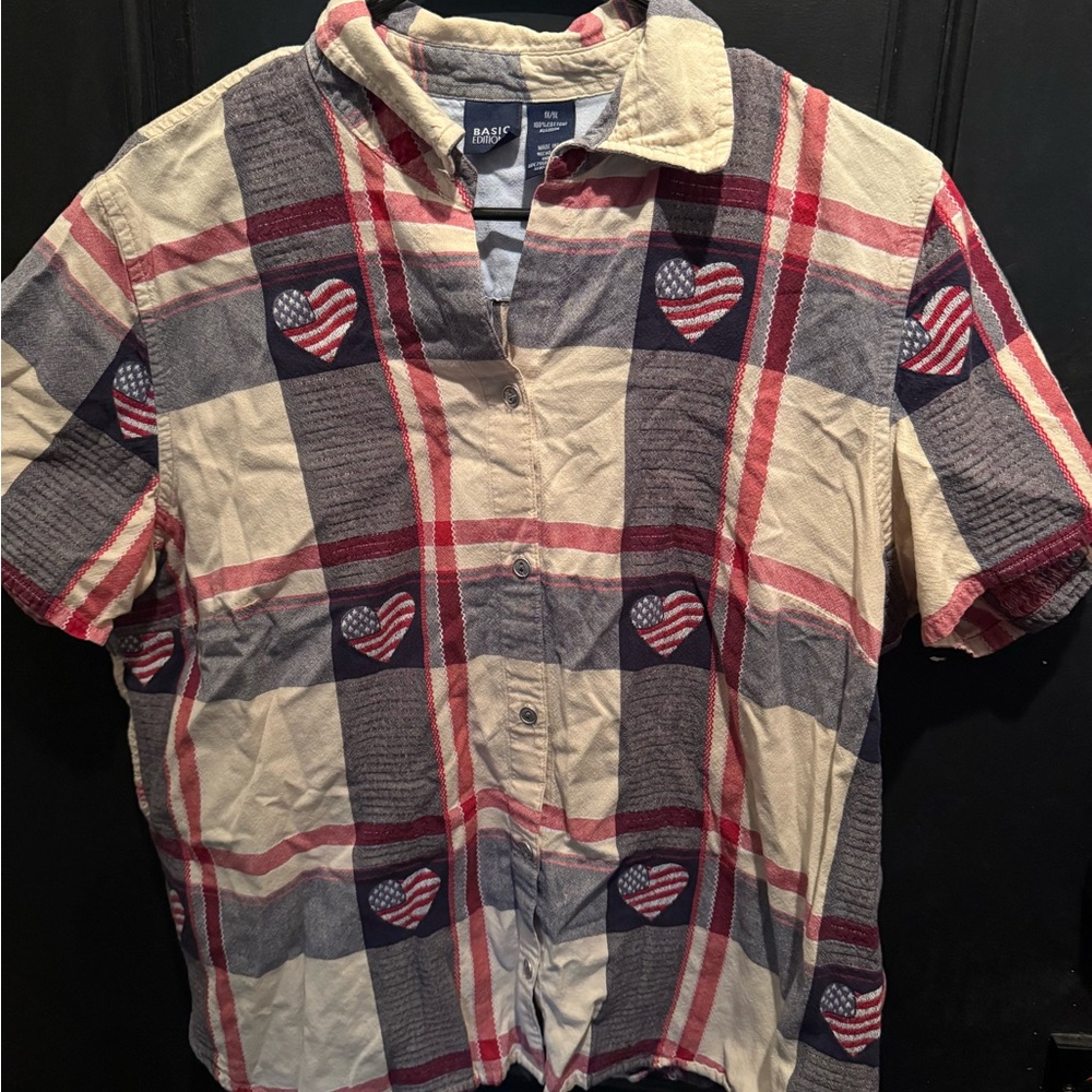 Older Basic Editions Usa Plaid Button Up - image 1